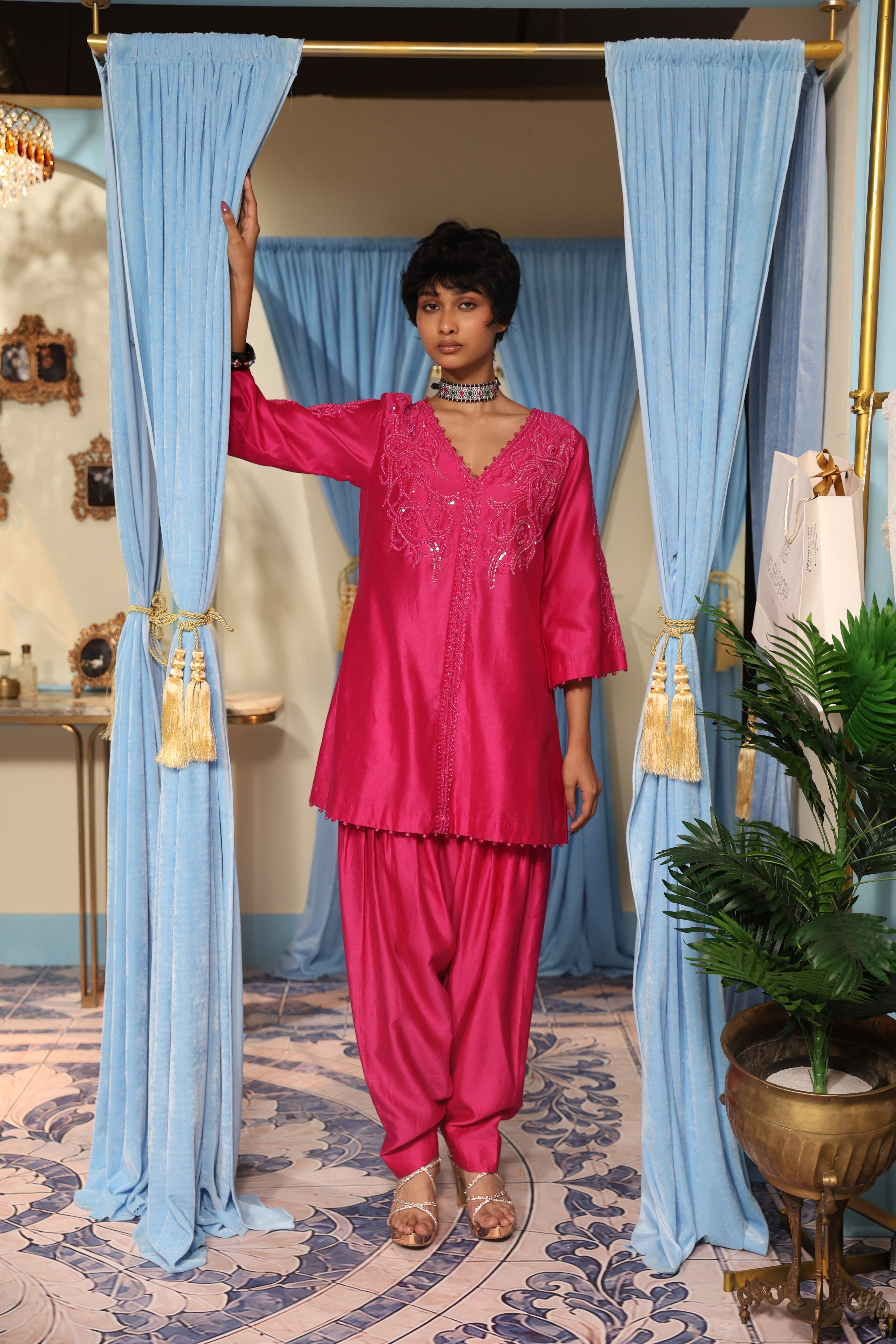 Rani Pink Kurta with Salwar Look