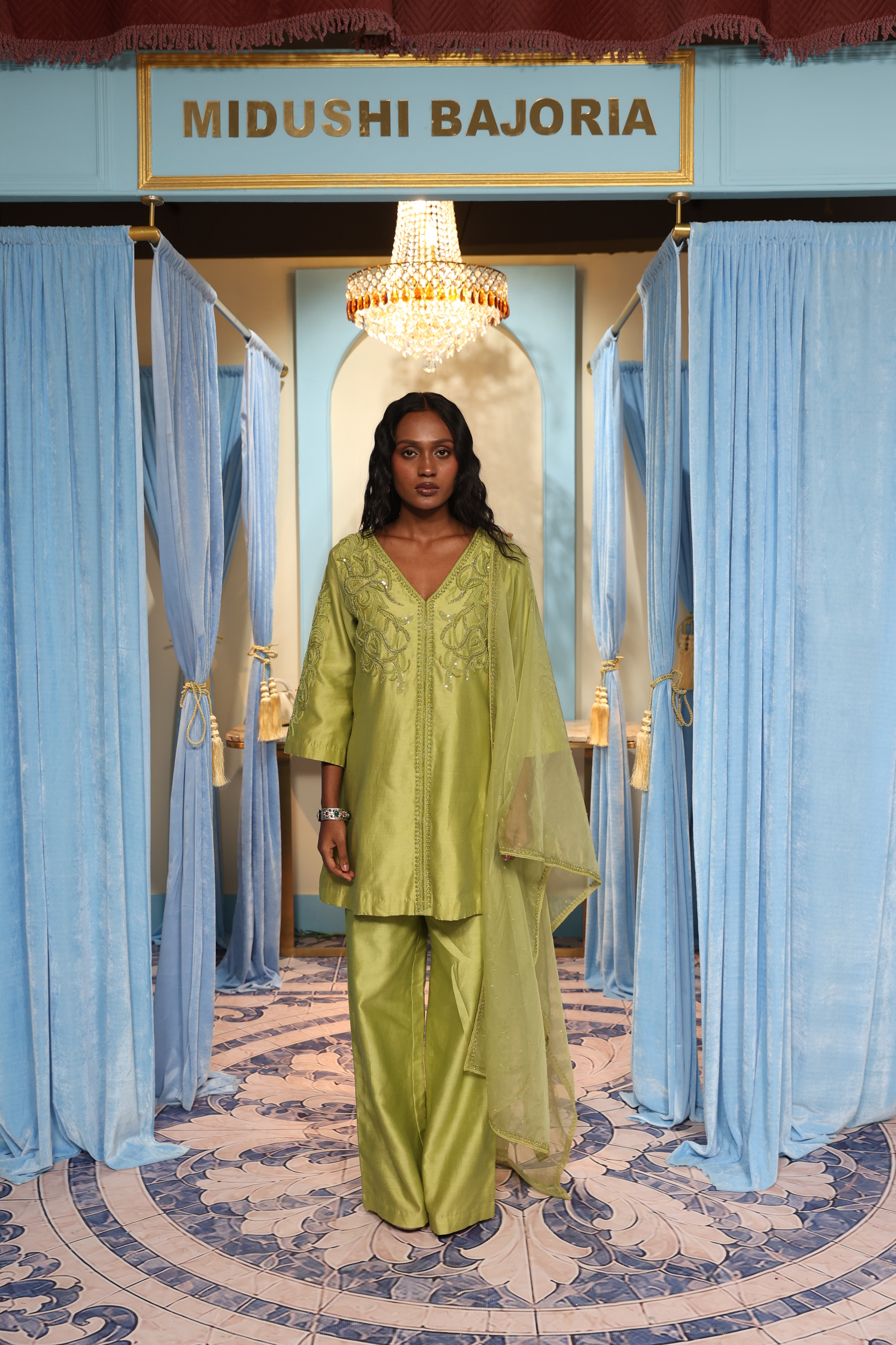 Green Kurta with Organza Dupatta