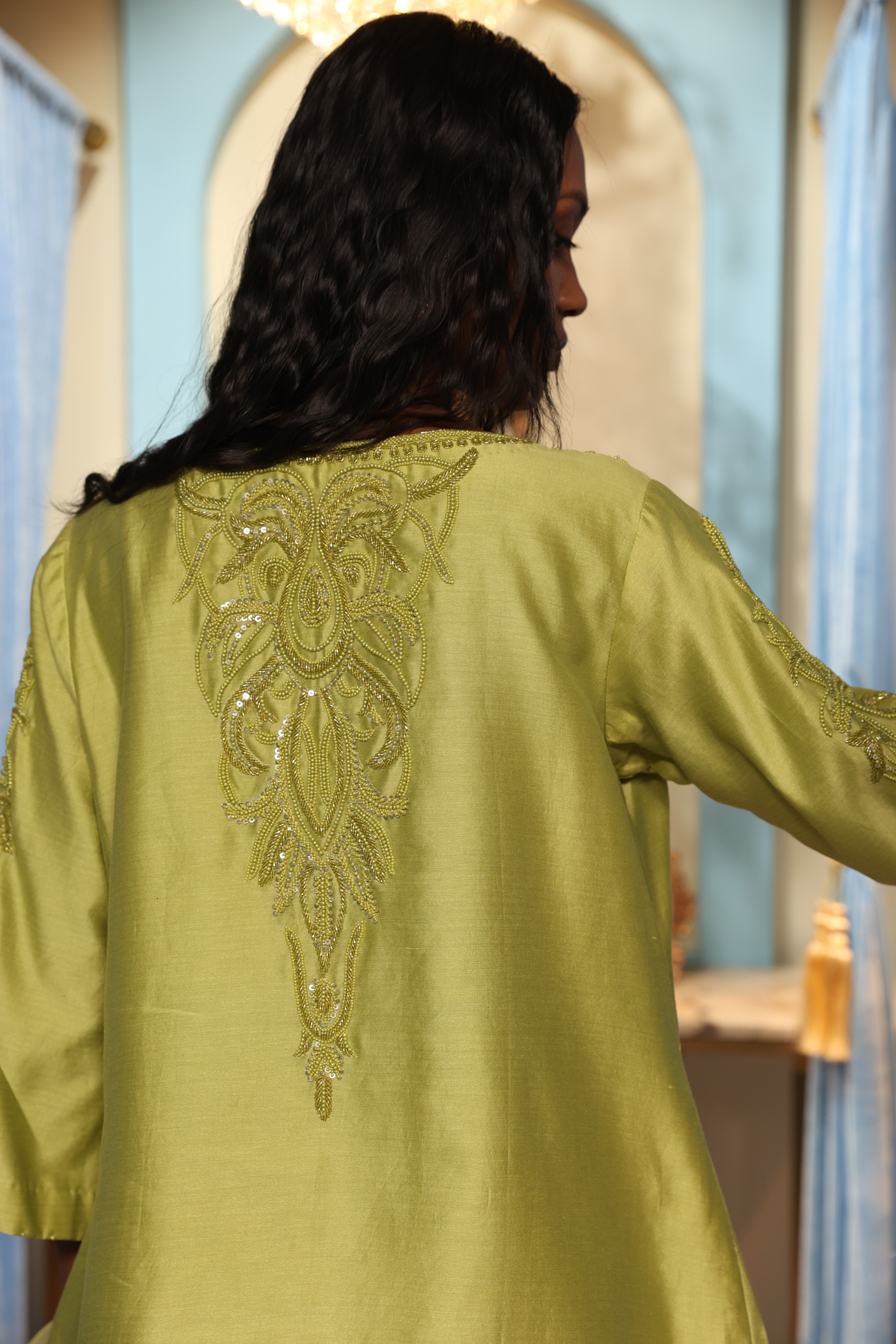 Green Kurta with Organza Dupatta