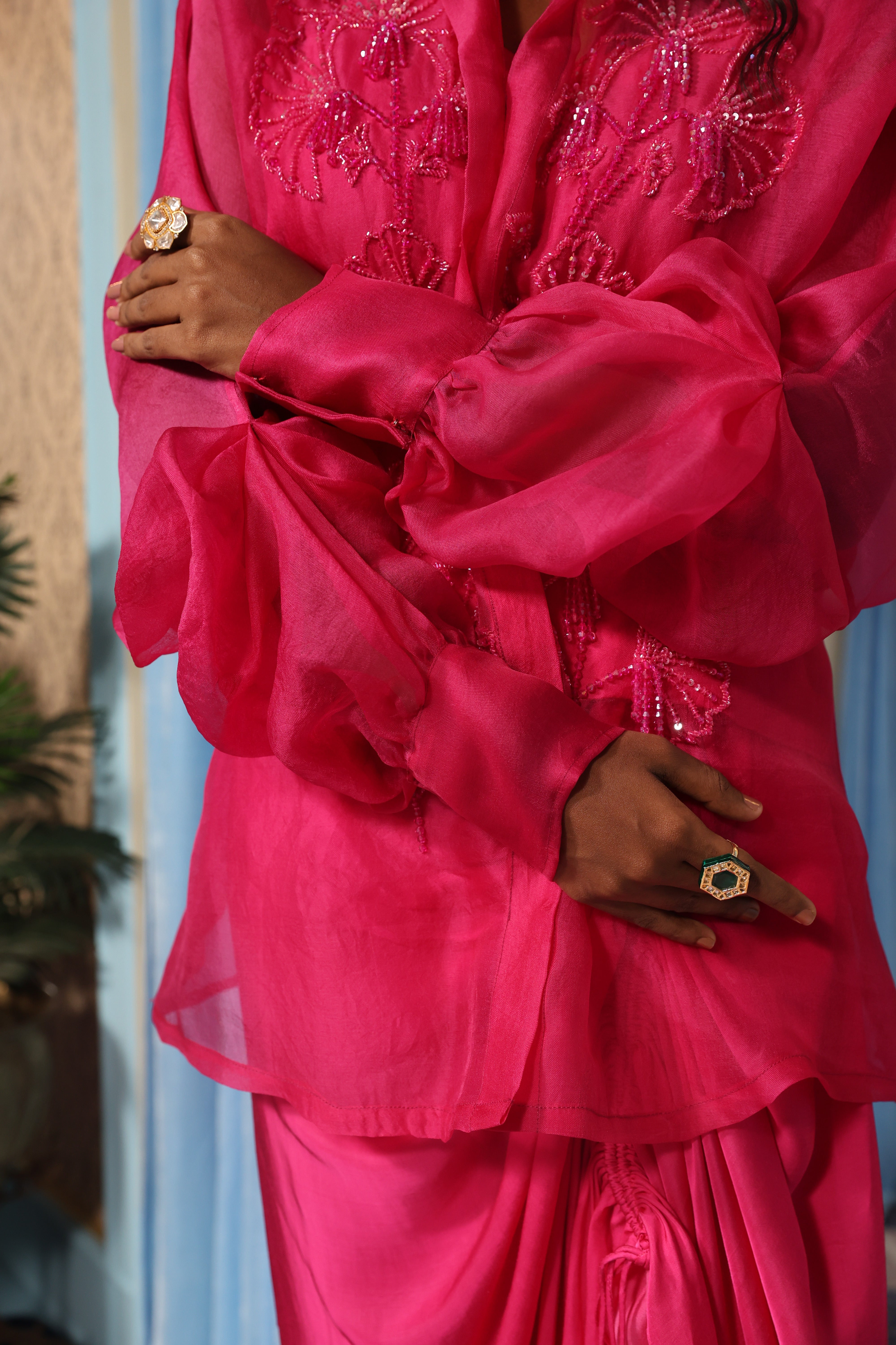 Rani Pink Shirt Look and Bustier with Drape Skirt