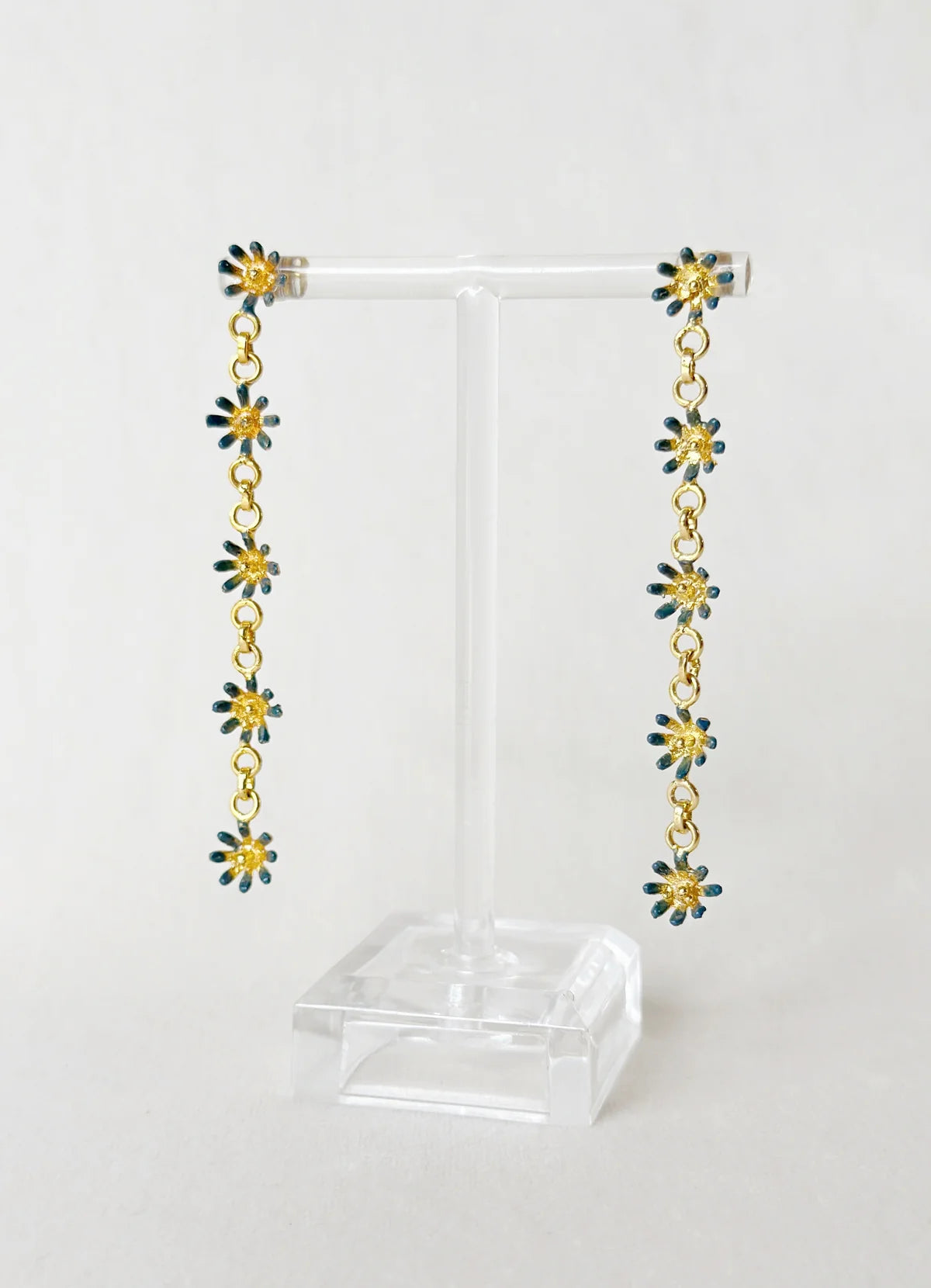 Floral String Dangler Earrings - Forget me not blue