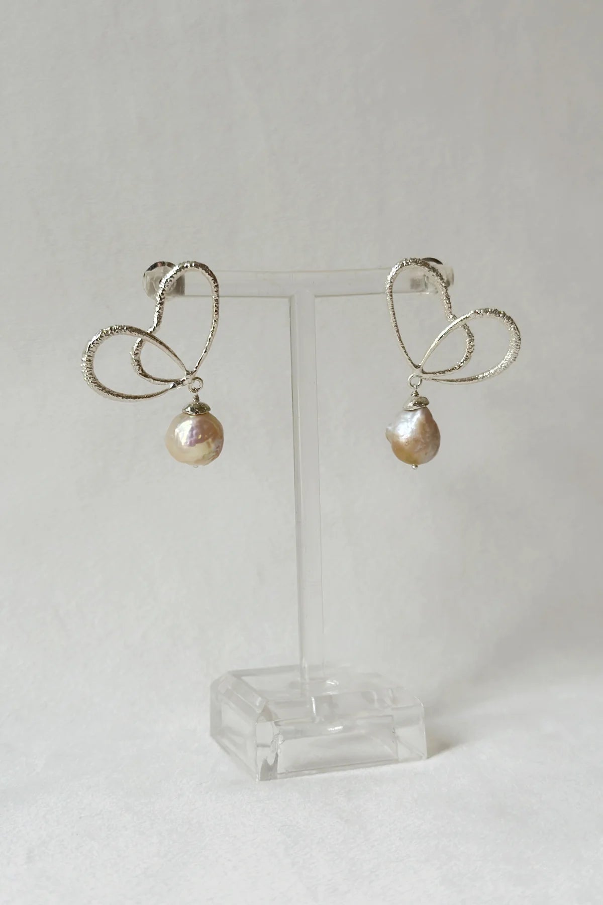 Wings of Spring Wireframe Butterfly Pearl Drop Studs - Silver