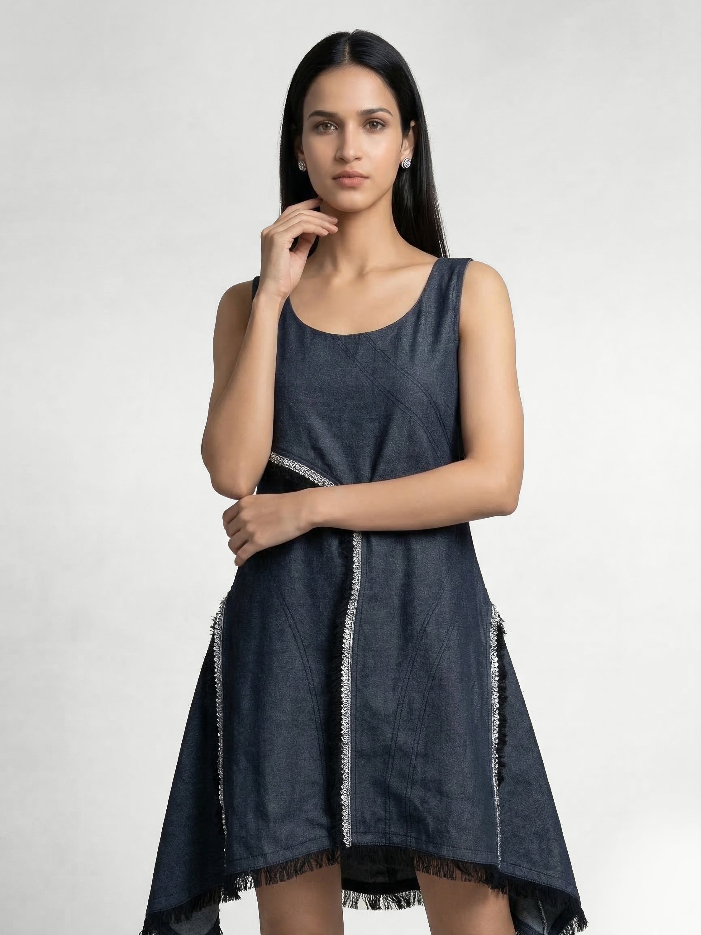 Grey Denim Embellished Concept Short Dress