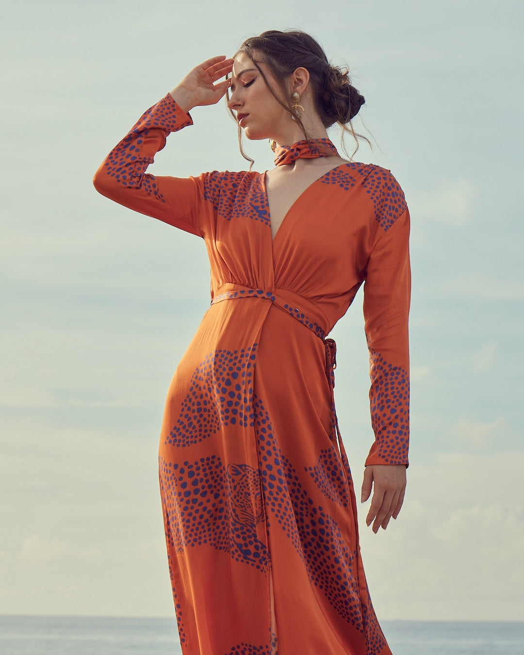 Designer wrap dress by VA RA – safari print luxury dress for Indian summers and vacations, SUMMER DRESS