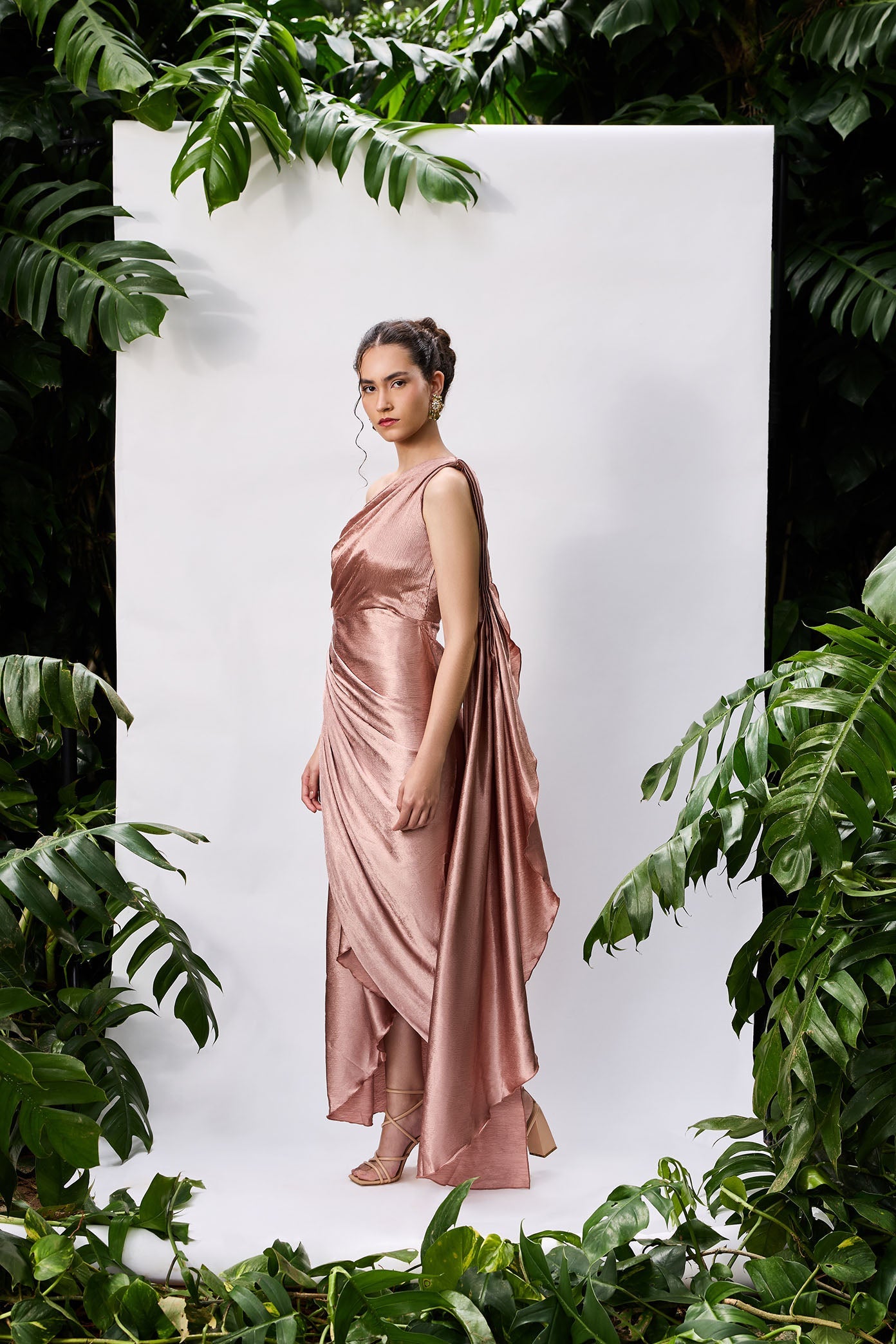 Side view of Drape dress, elegant, graceful 