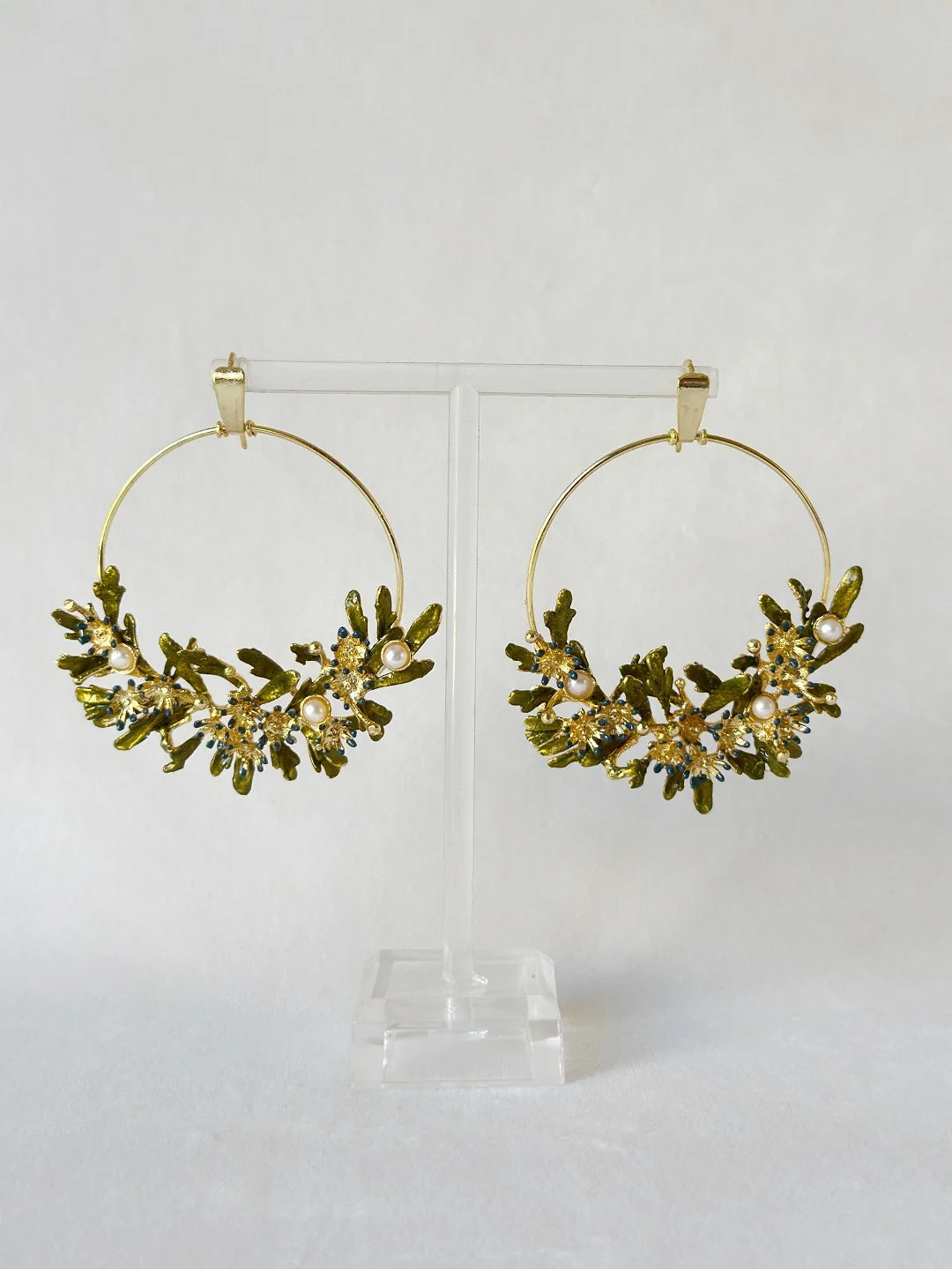 Blooming crescent chandbali earrings - Forget me not blue