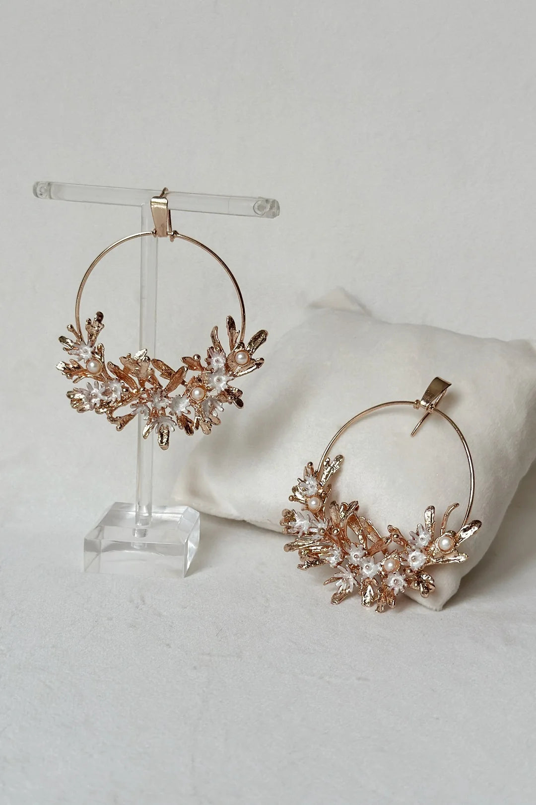 Blooming crescent chandbali earrings - Rose Gold