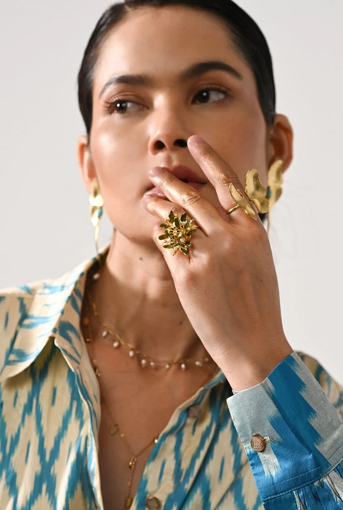 Flowerburst Ring - Forget-me-not Blue - Freesize (US 5 - 7.5 / India 9 - 15.5 / Inner dia 15.6 - 17.7mm)