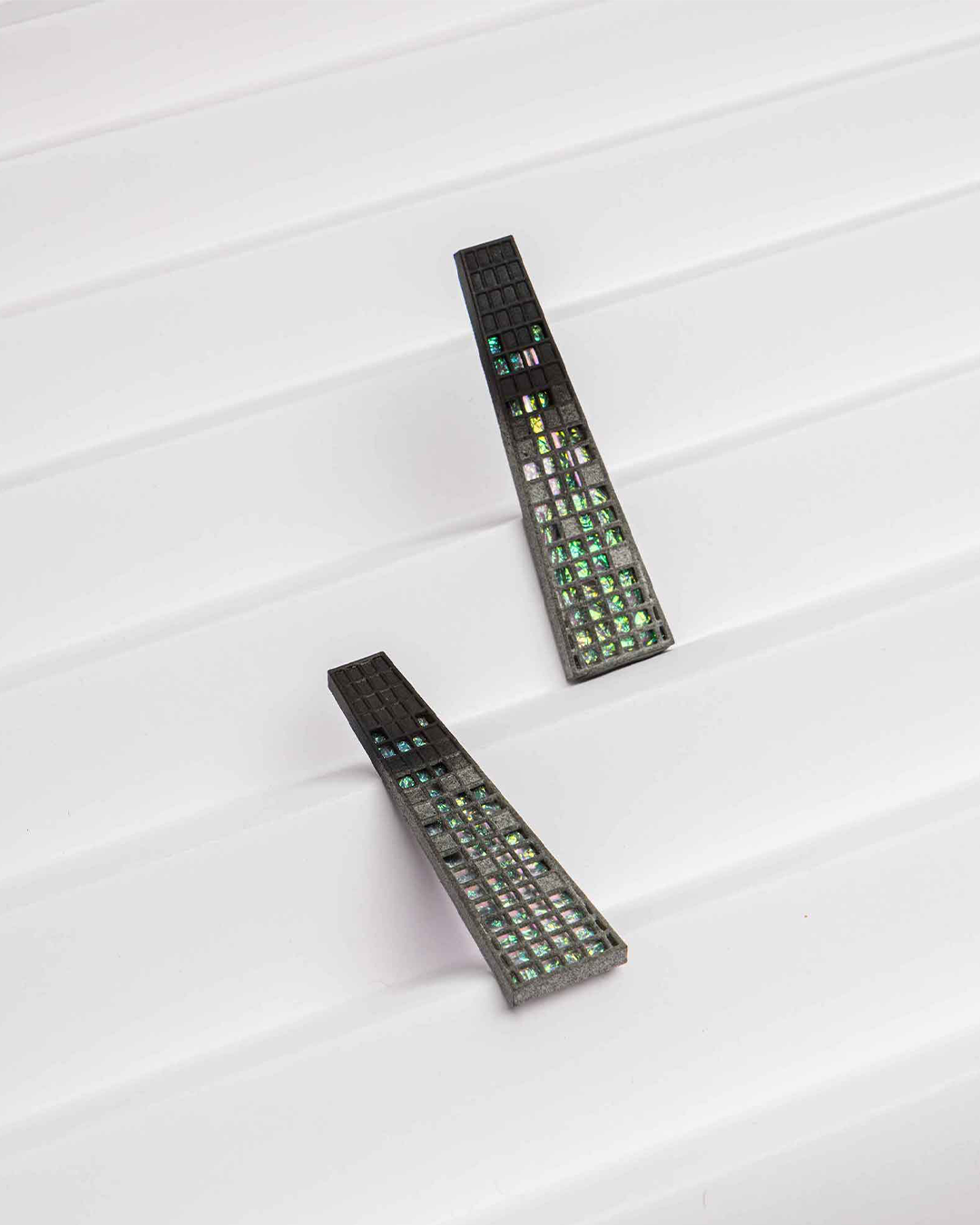 Glint Tower handmade iridescent geometric earrings lightweight modern design Bliora 1