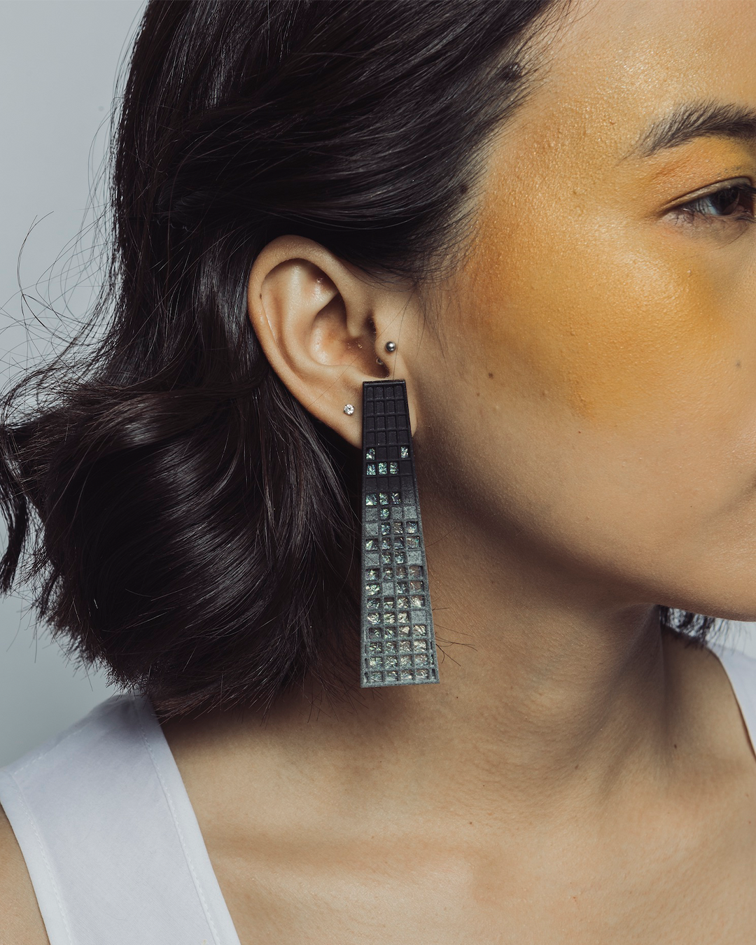 Glint Tower handmade iridescent geometric earrings lightweight modern design Bliora 2