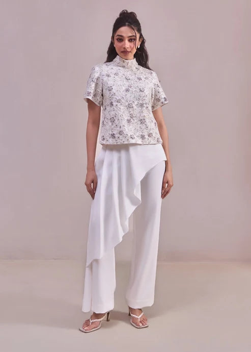 Pleated Asymmetric Pants White