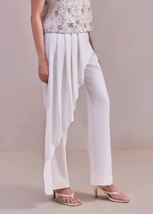 Pleated Asymmetric Pants White