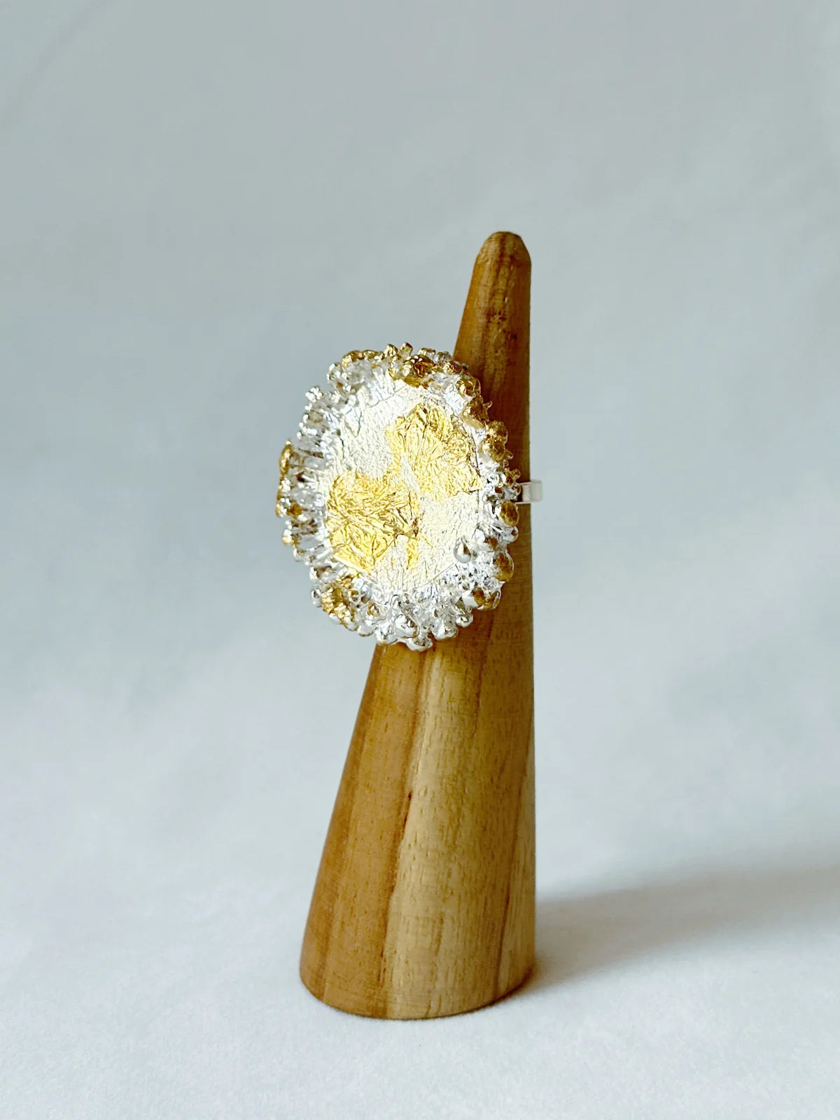 Two Tone bubbly crater ring Silver and Gold