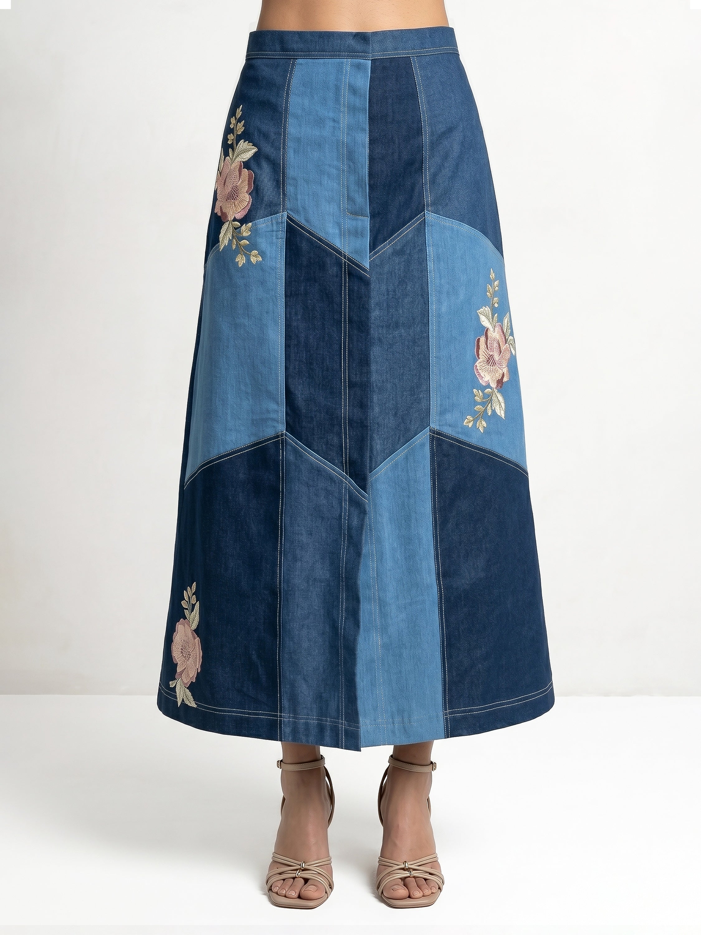 Color Block Blue Denim Applique Co-Ord Set