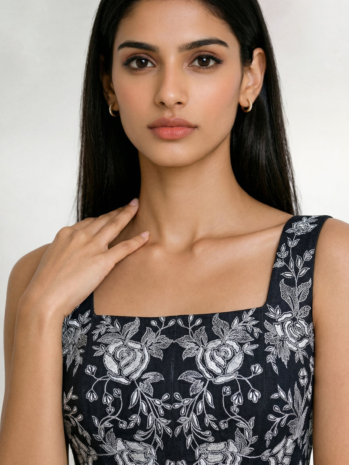 The Black Denim Embroidered Corset