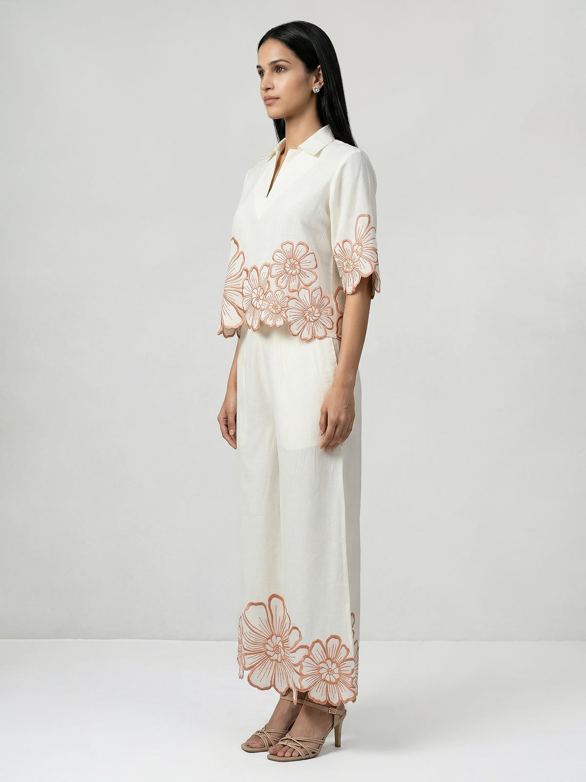 Daisy Collar Orange Embroidery Co-Ord Set