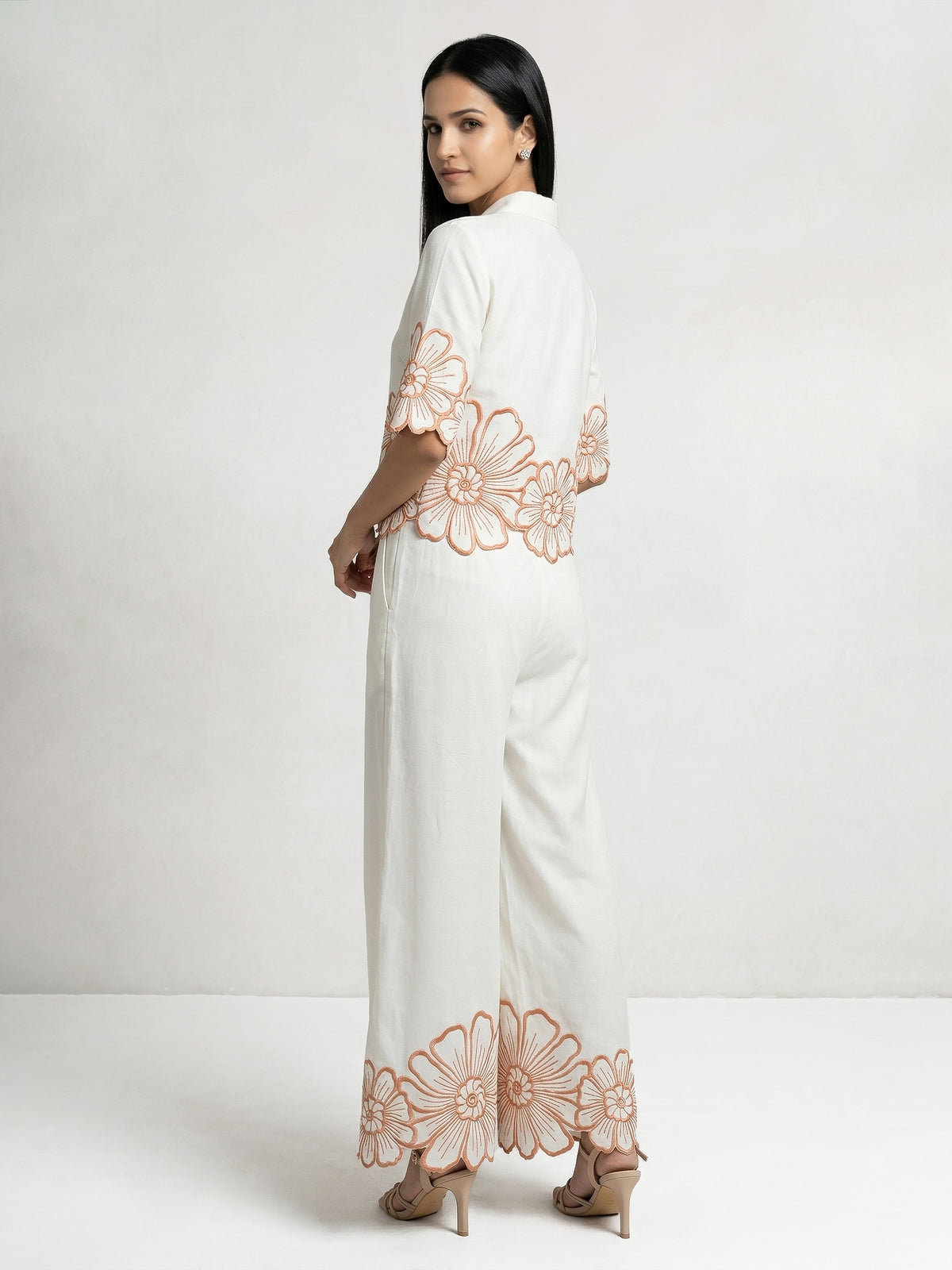 Daisy Collar Orange Embroidery Co-Ord Set