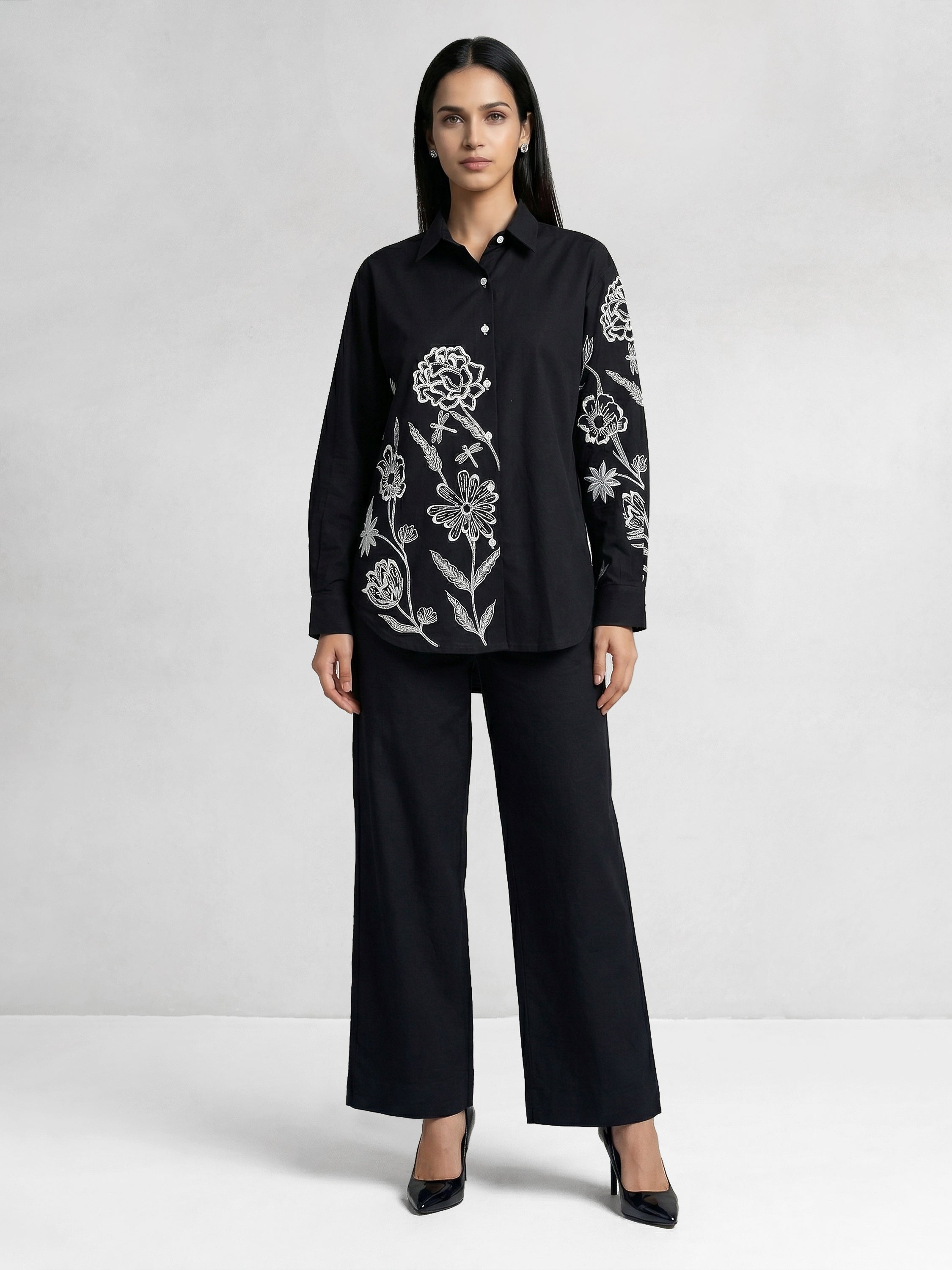 Gabby Ivory Flower Shirt With Pant