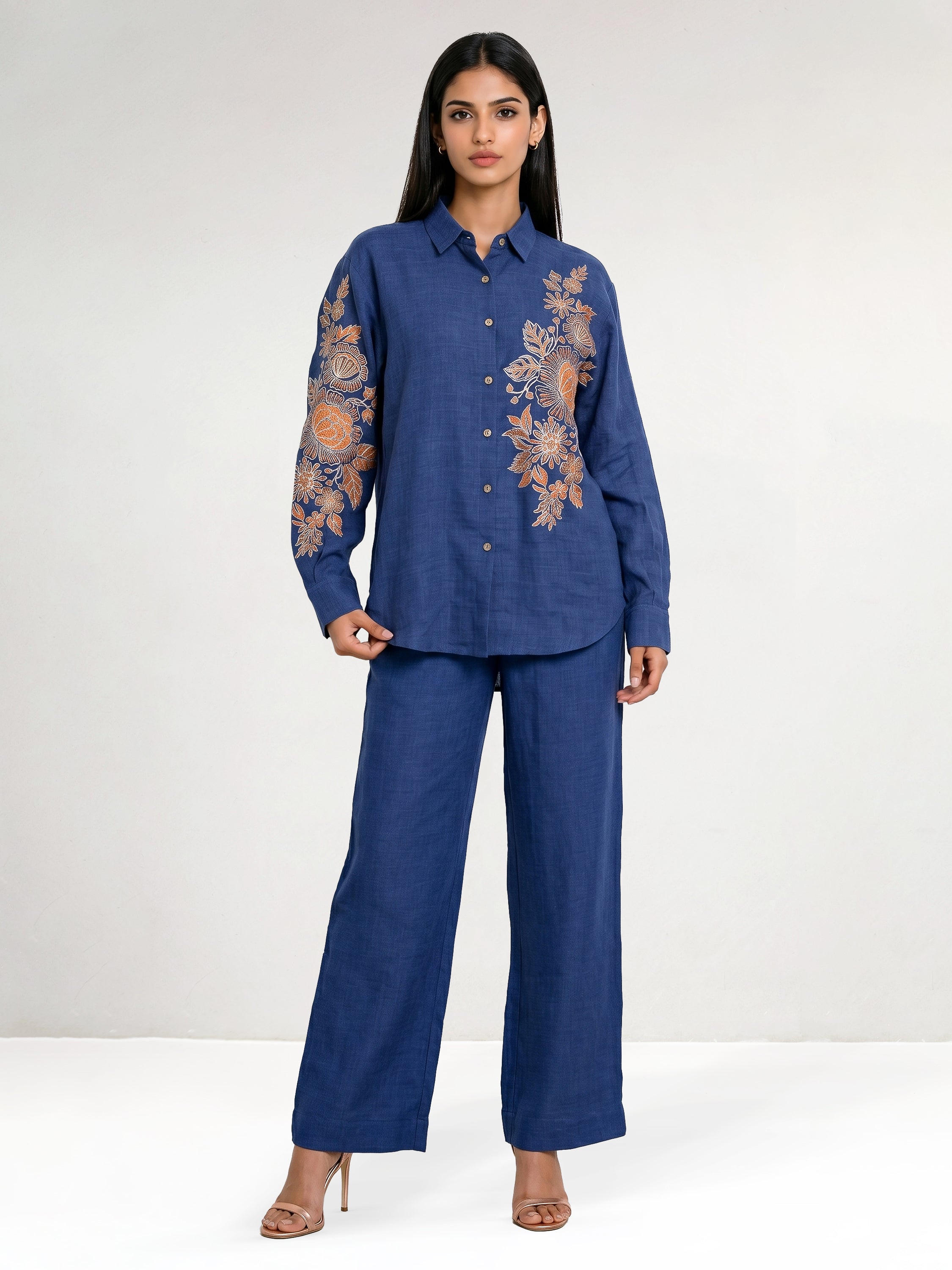 Alina Gold And Orange Shirt With Pant