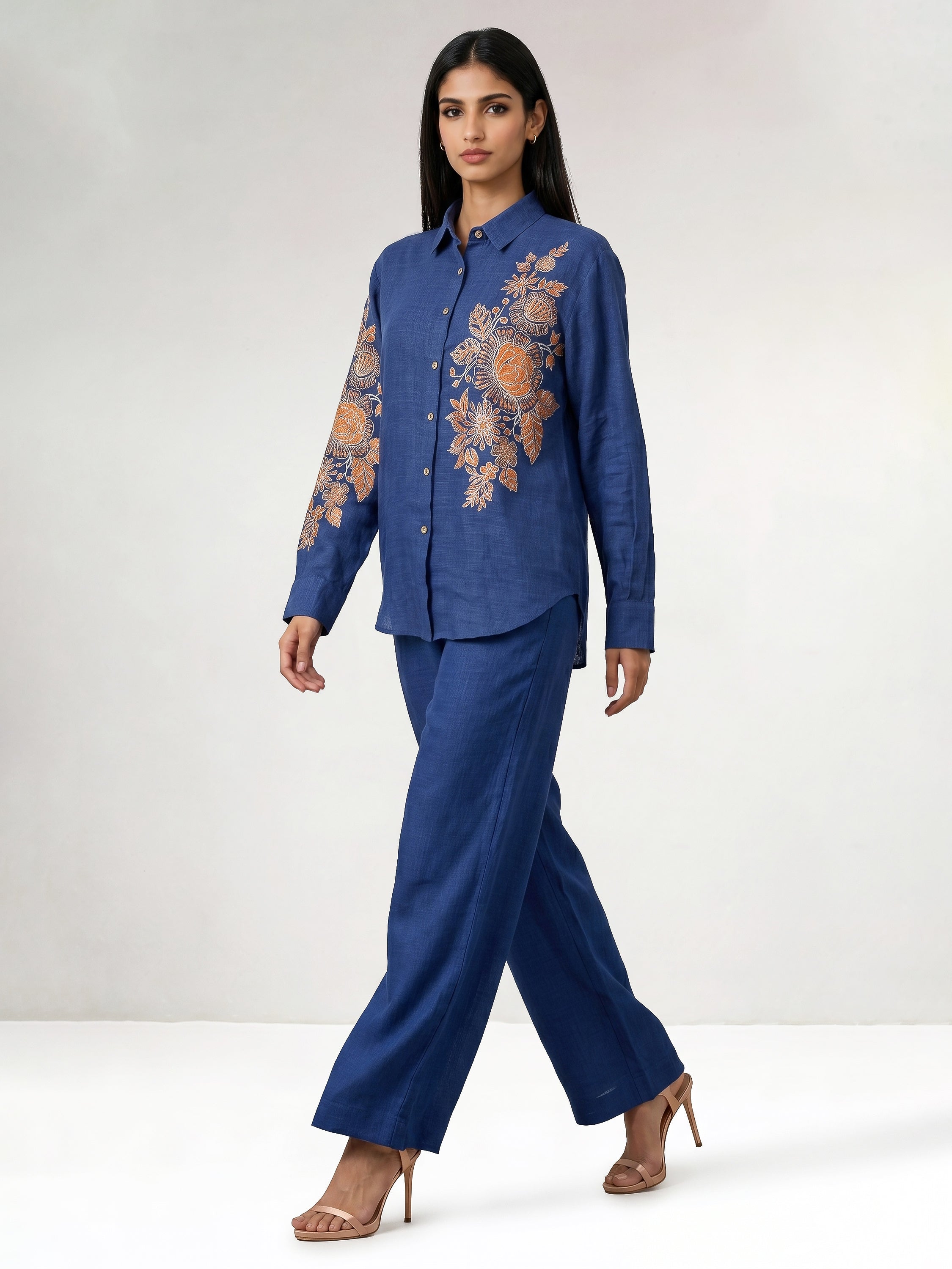 Alina Gold And Orange Shirt With Pant