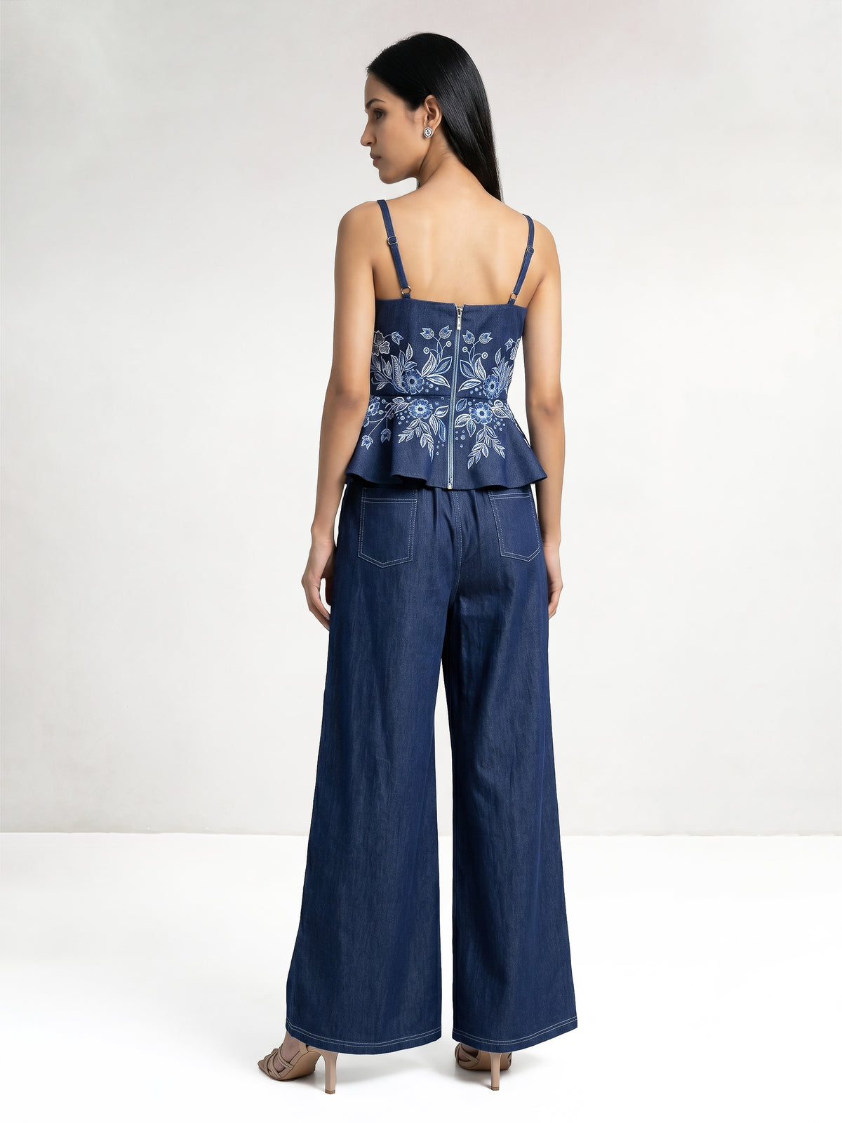 Floral Embroidered Peplum Top And  Pant