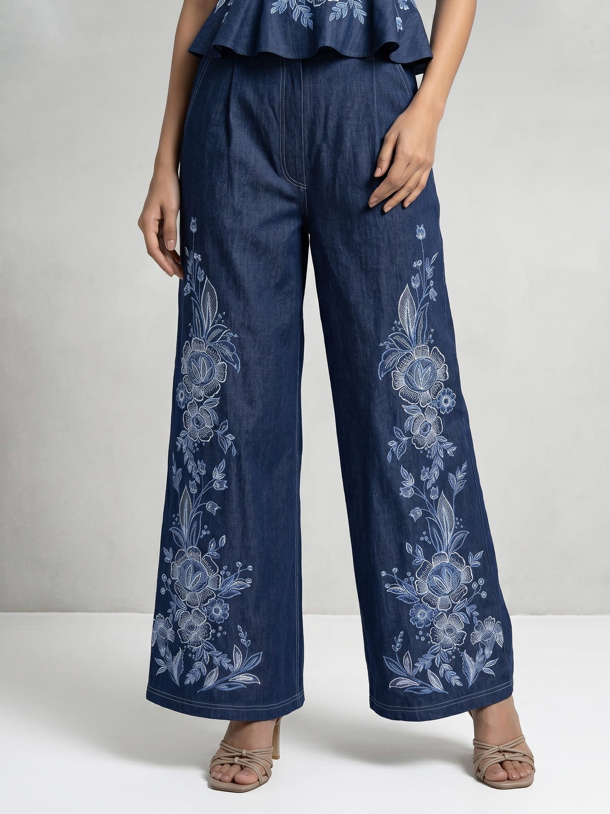 Floral Embroidered Peplum Top And  Pant