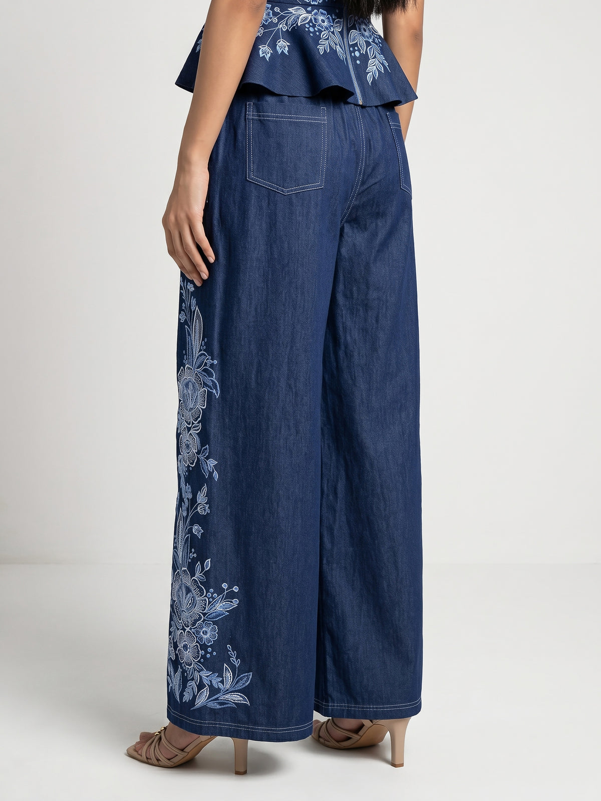 Floral Embroidered Peplum Top And  Pant