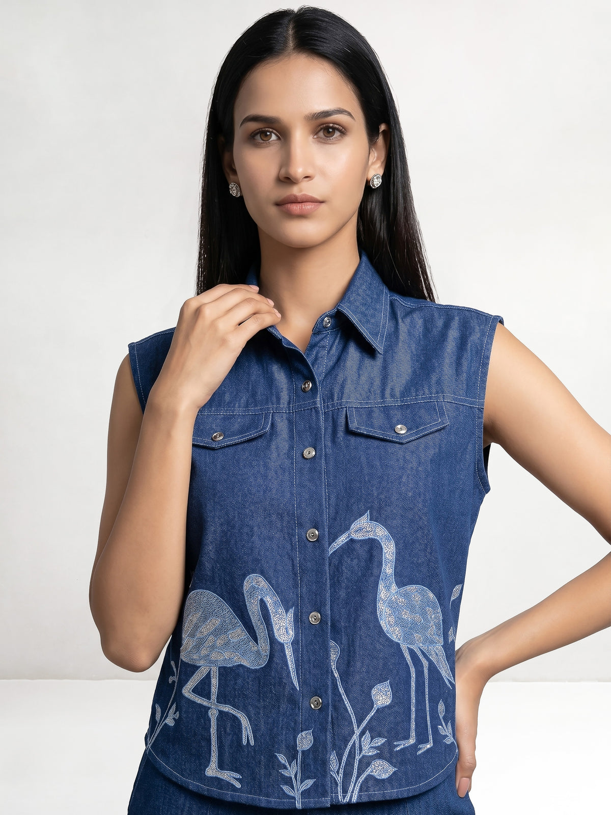 Bird Machine Emb Sleeveless Shirt