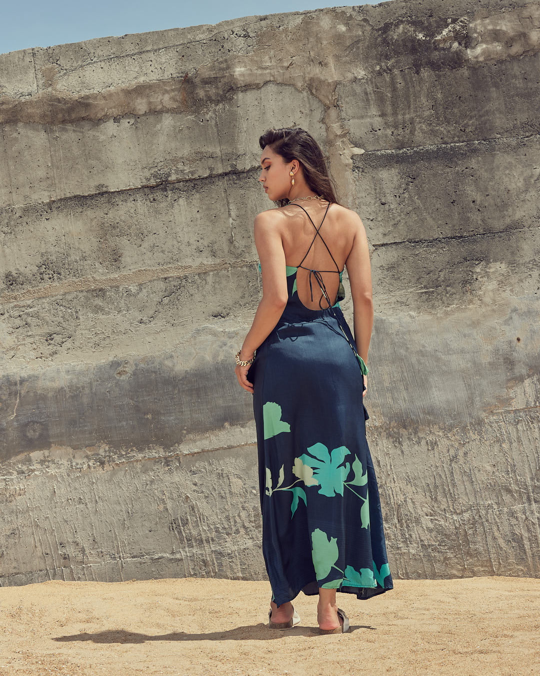 VA RA Turquoise Bloom Maxi – luxury resort wear floral maxi for vacations and parties.