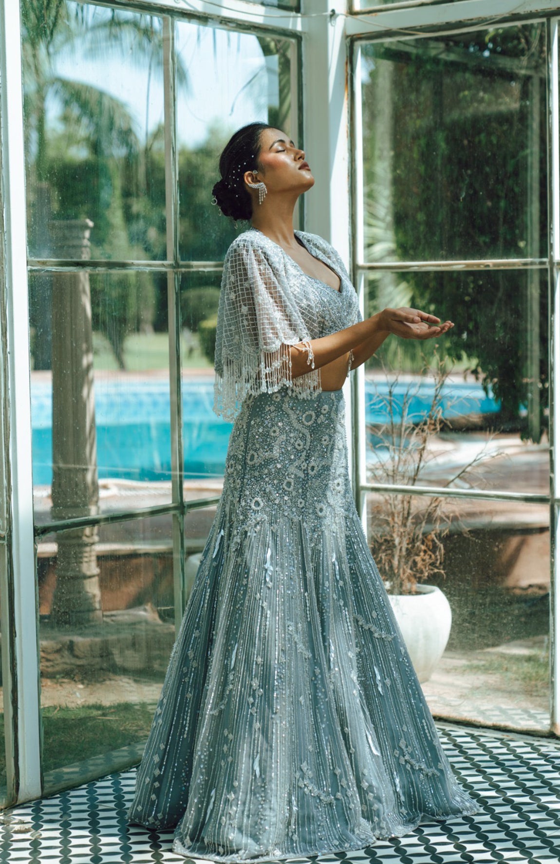 Smita Shrinivas Chaandni Cape Lehenga